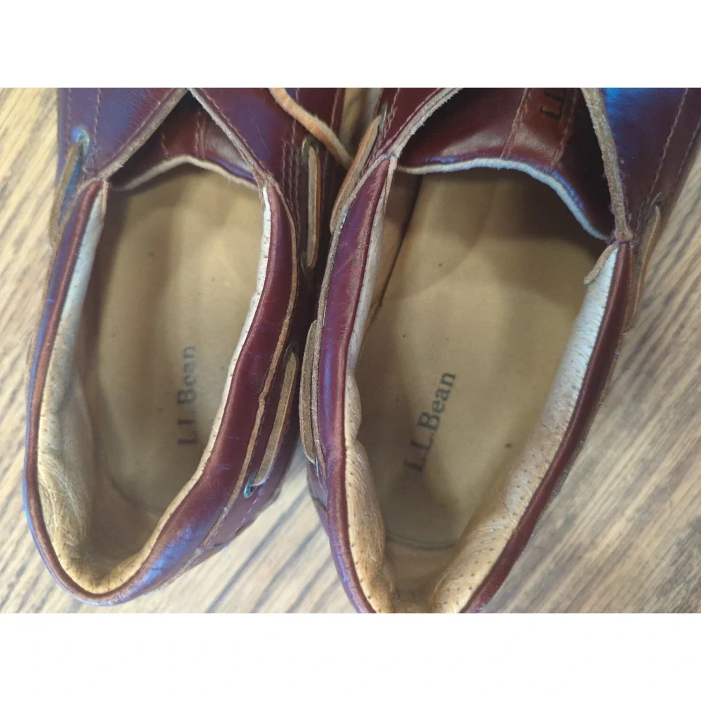 L.L. Bean Leather Brown Moccasin Boat Shoes Size 9 M‎ Lace Up Loafers